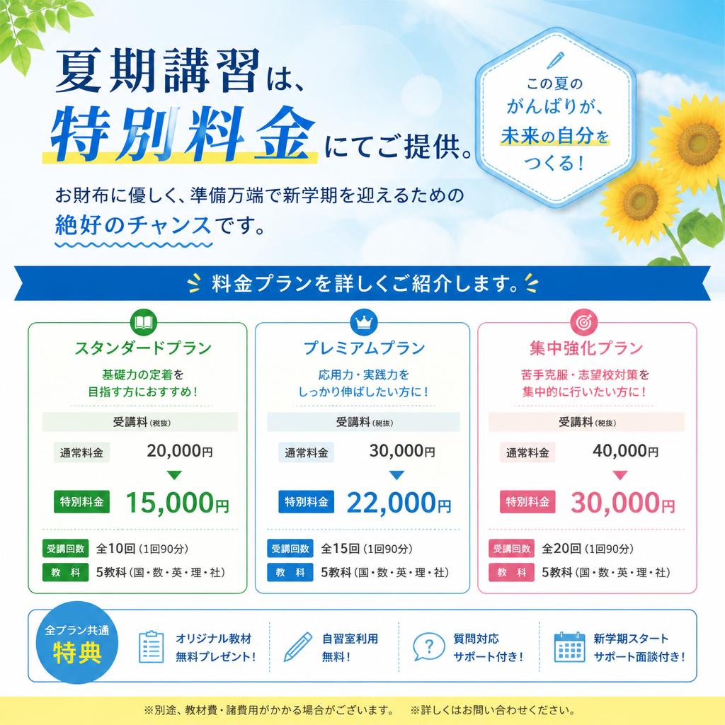 個別指導で苦手克服！大富校の夏期講習で未来を開こう